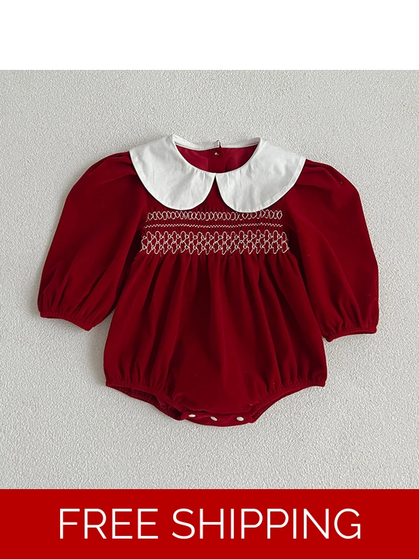 Doll Neck Red Long Sleeve Onesie